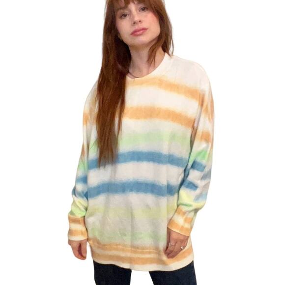Adora Cream Blue Stripe Soft Watercolor Oversized Tunic Sweater, S - Picture 1 of 5